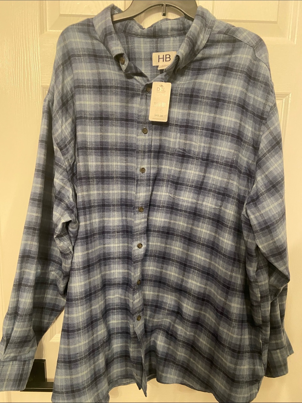 HB Men's Blue Soft Plaid Casual Button-Down Shirt